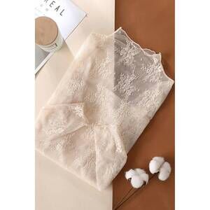 NEW ACCITY women's sheer lace long sleeve top in nude